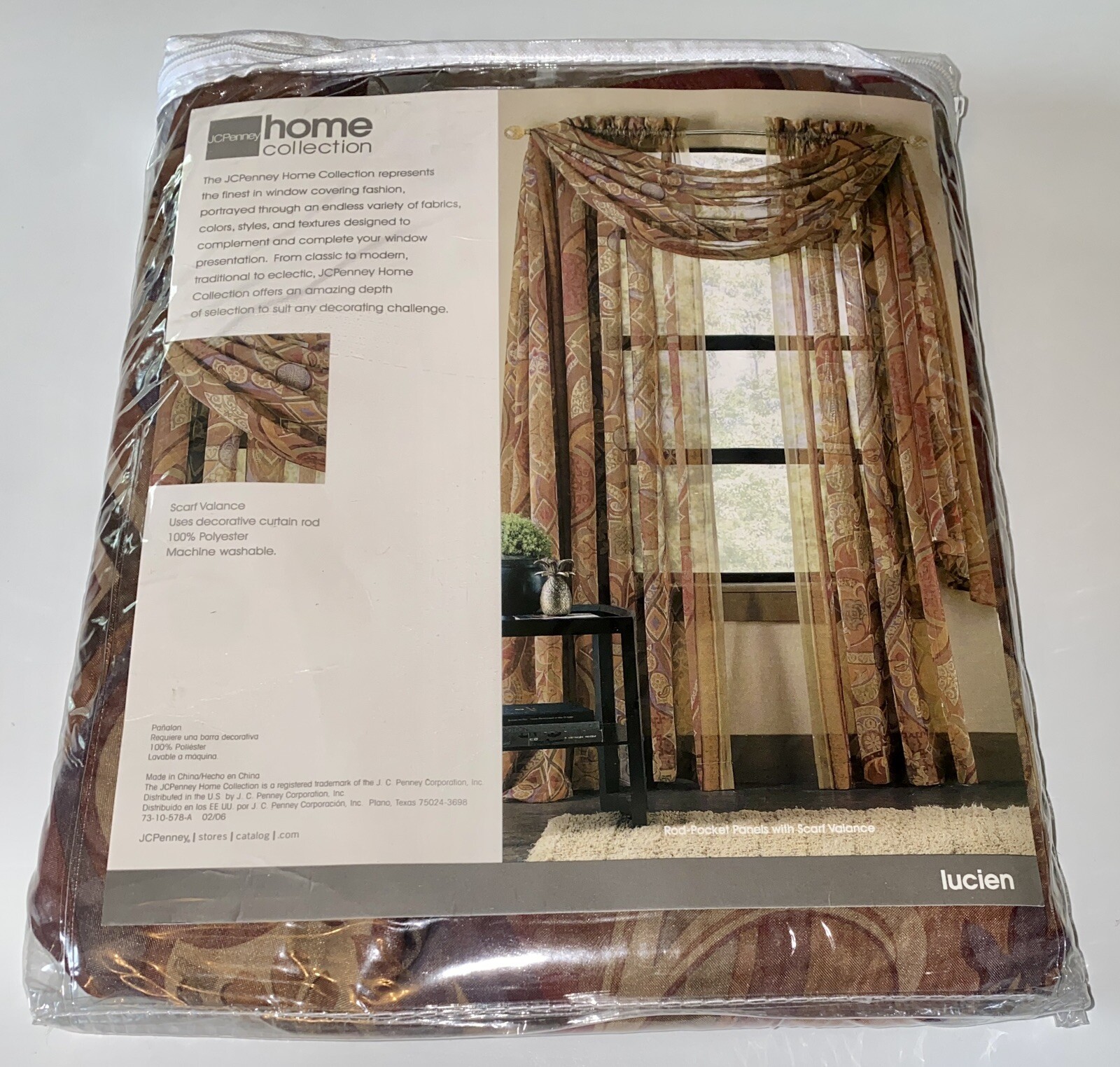 JC Penny Home Collection Set (2) Sheer Scarf Valance Lucien Print 58” X 216” NEW
