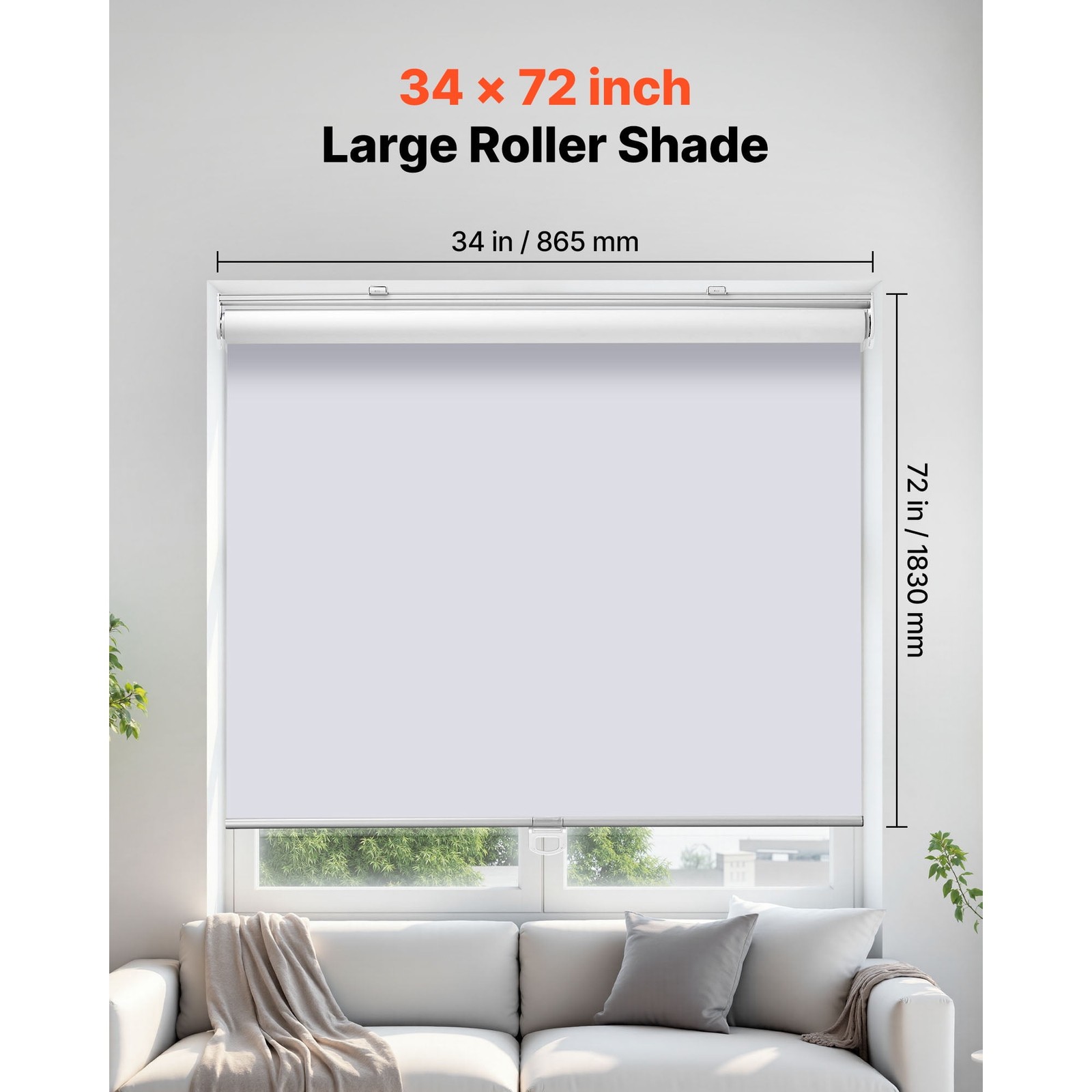 Cordless Roller Shades, 34 x 72 in, Pull-Down Blackout Blinds for Room Darkening