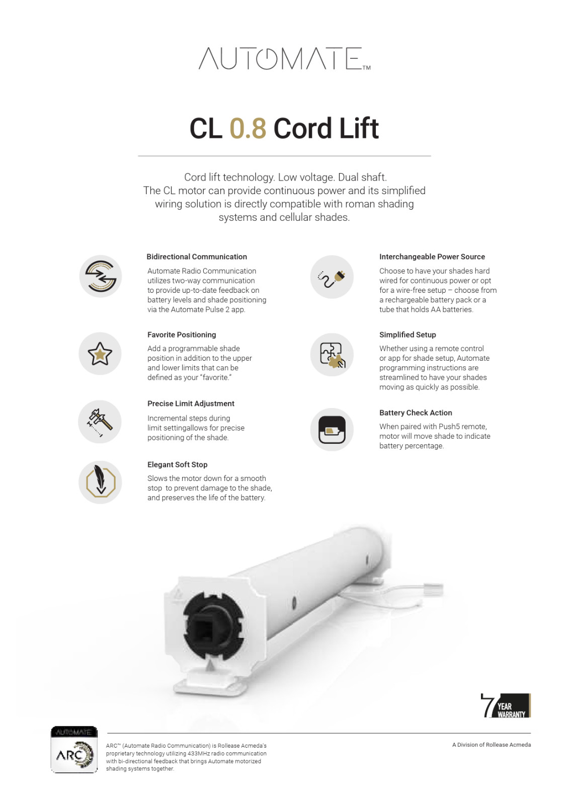 RollEase Automate Cord Lift DC 0.8 Motor