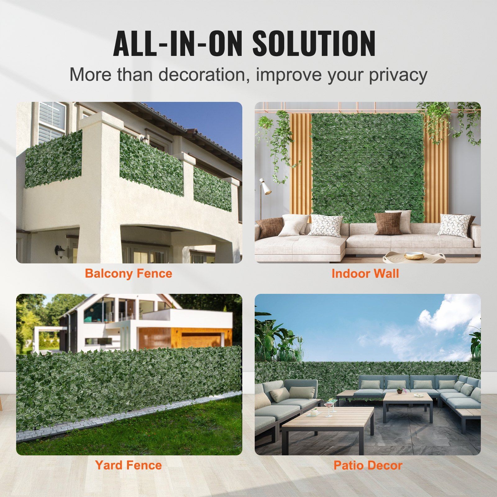 39x198in Faux Green Wall Panel – Natural Ivy Look, Airflow Mesh, Secure Joints