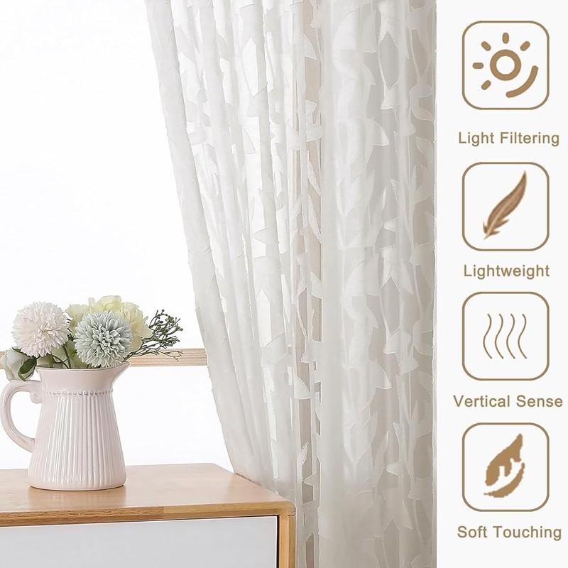 Light Filtering Leaf Jacquard Curtains 63 Inch Home Living Room Dining Room New