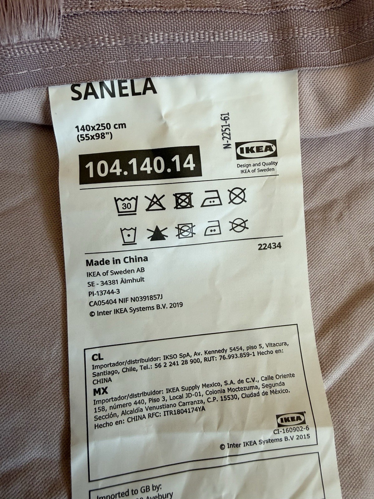 IKEA SANELA Curtains 1 Pair light soft pink VELVET 55″×98″ 104.140.14