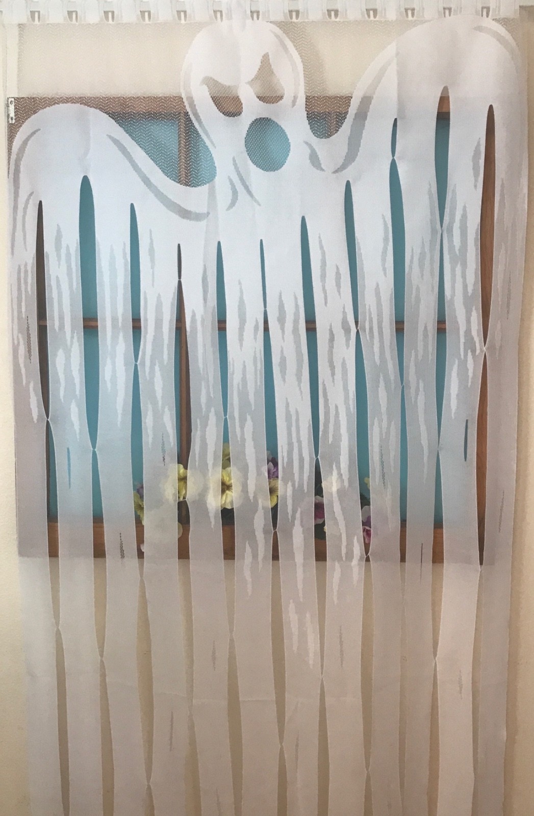 HERITAGE LACE WHITE HALLOWEEN GHOST DOOR/WINDOW/CURTAIN PANEL BOO! ITEM A188