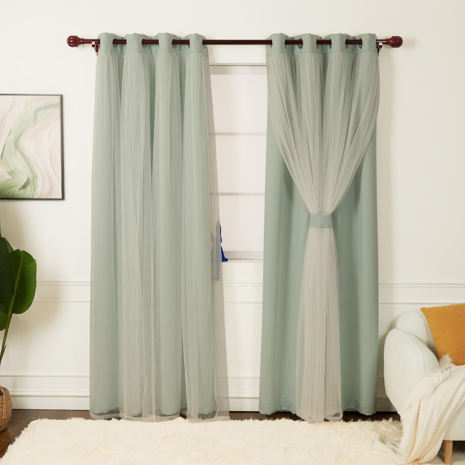 Inlinas 52 X 84 Inch Blackout Curtains Sheer Overlay – Grommets Thermal And