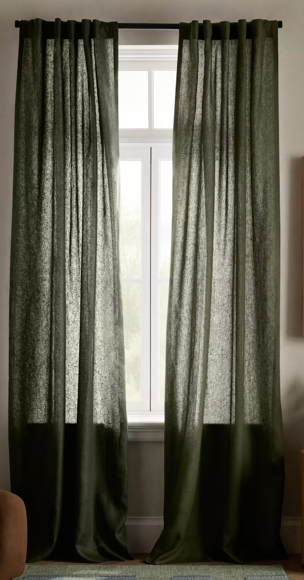 Quince European Linen Curtain Panel 48×96 Hunter Green Cotton Lined Back Tab