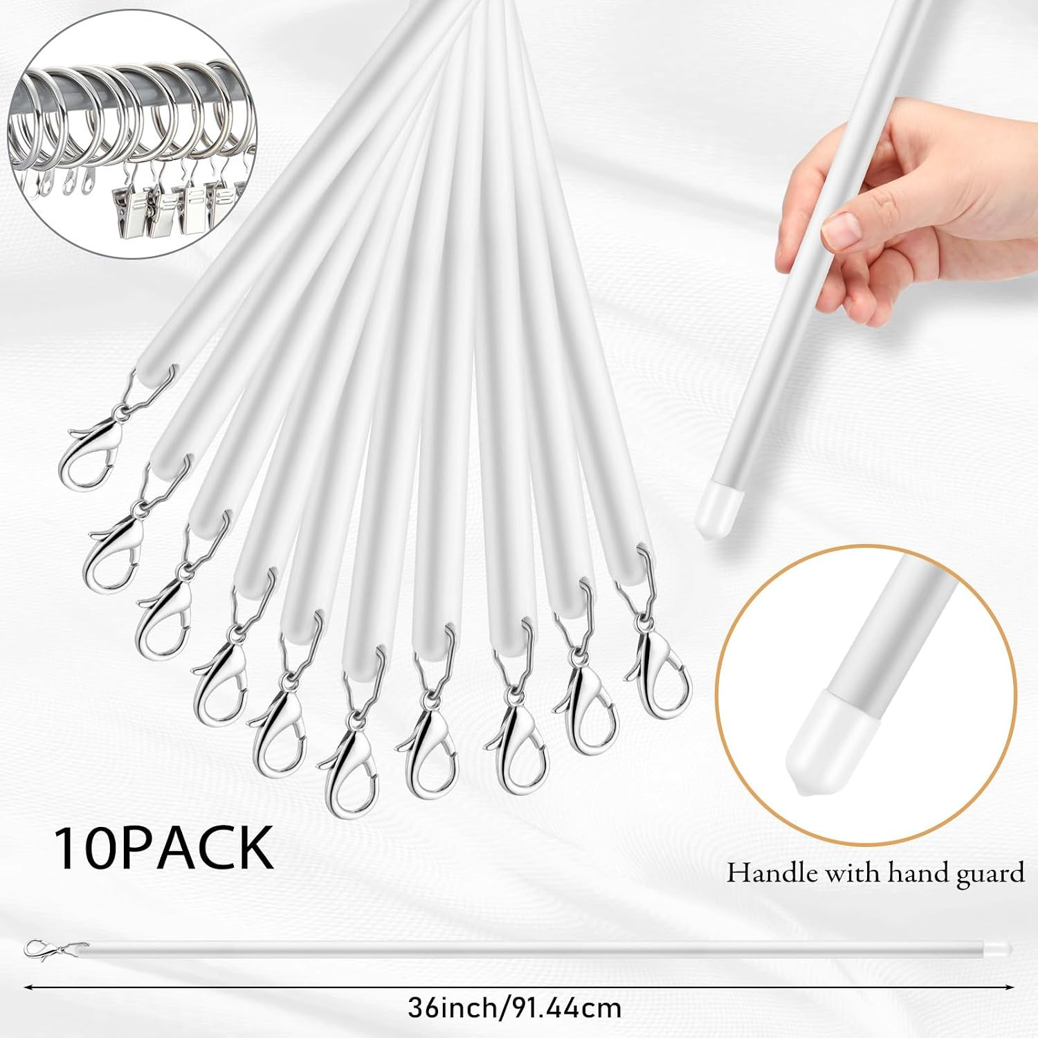 10 Pack 36 Inch Acrylic Curtain Pull Wands Drapery Pull Rod White Versatile Fibe