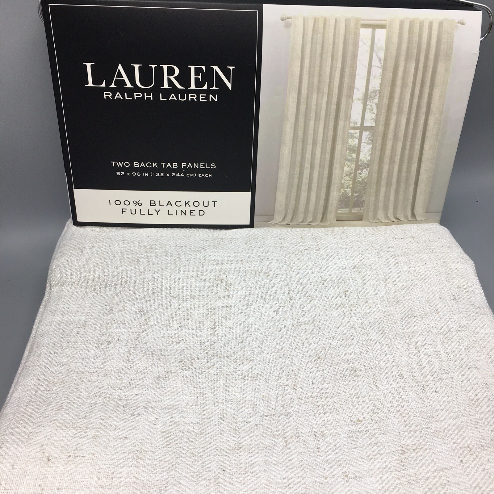 2 Ralph Lauren Linen Herringbone Blackout Panels Window Curtains 52×96 Natural