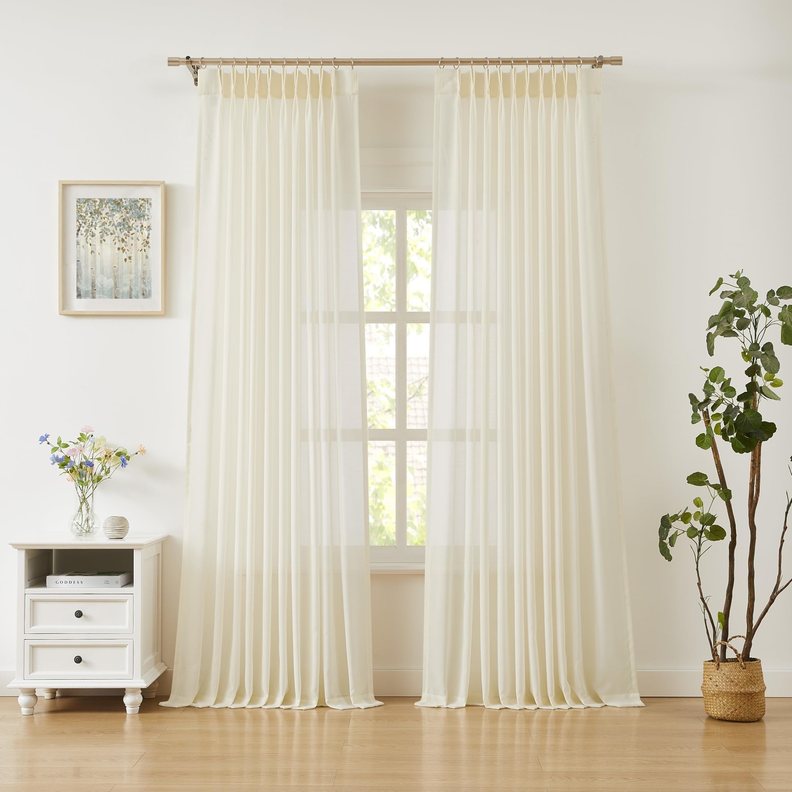 95 Inches Long Egret Ivory Pinch Pleated Sheer Curtains for Bedroom Living Ro…