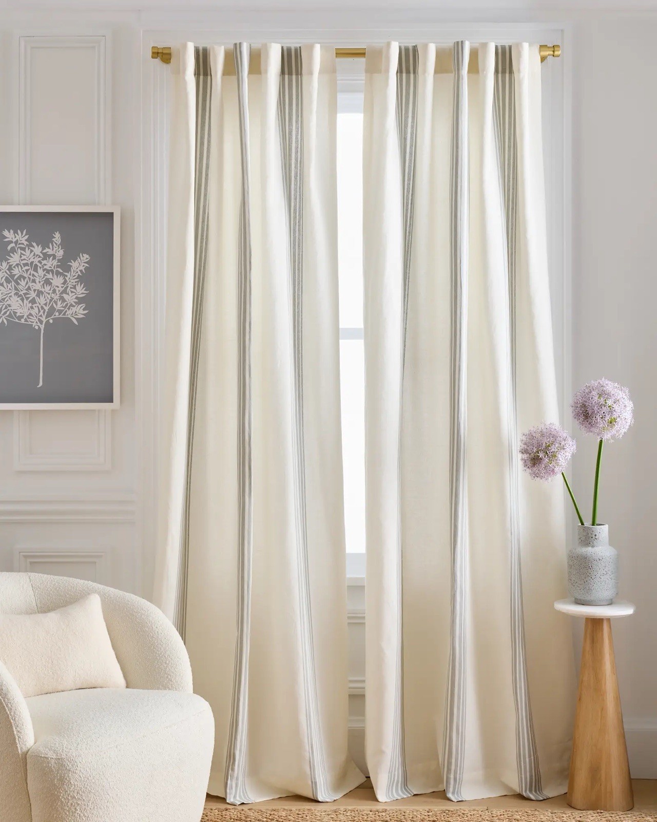 NWOT QUINCE Coastal Stripe Linen Cotton Light Filter Curtain Panel SAGE IVORY 96