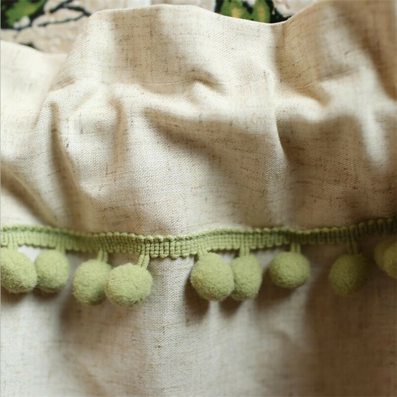 Vintage Floral Print Half Short Curtain Pom Pom Cafe Window Drape Cabinet Door