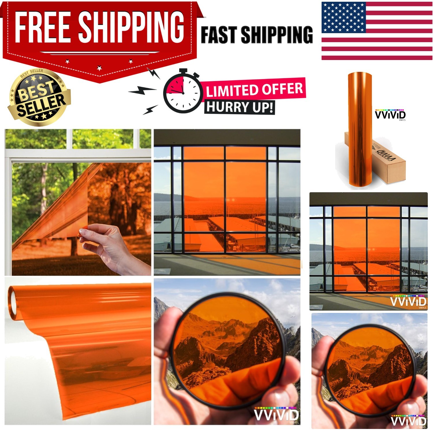 Transparent Colorful Vinyl Window Tinting Sheets 1.49ft x 5ft, Orange