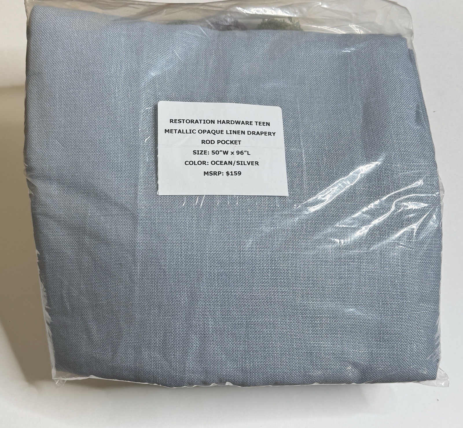 Restoration Hardware Metallic Opaque Linen Drapery Panel RP Ocean/Silver $159