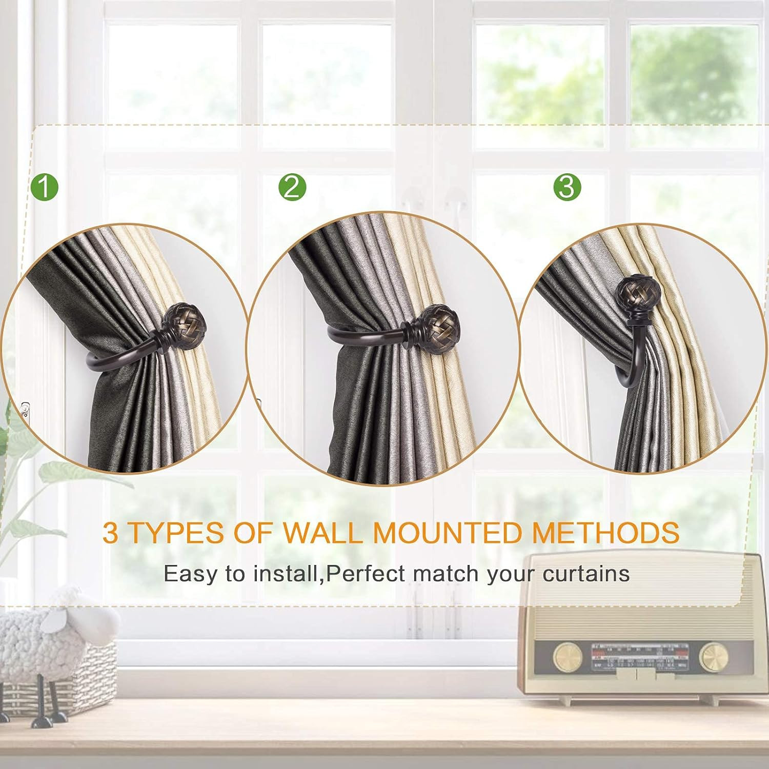 Curtain Holdbacks Set of 2, Window Treatment Holdbacks Wall Mounted Drapery Hook