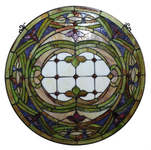 Stained Glass Tiffany Style Round Window Panel Glass Victorian ONE THIS PRICE