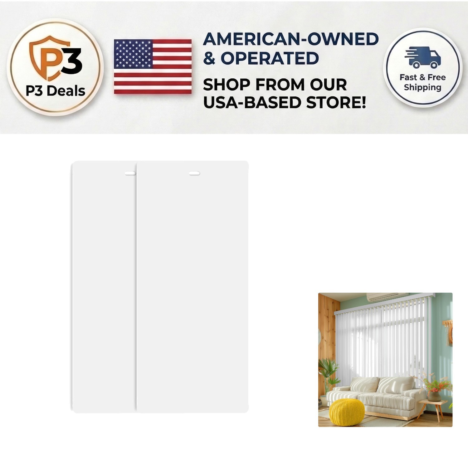 Stylish PVC Vertical Blind Slats 82.5″x3.5″ – Smooth White 2-Pack for Windows