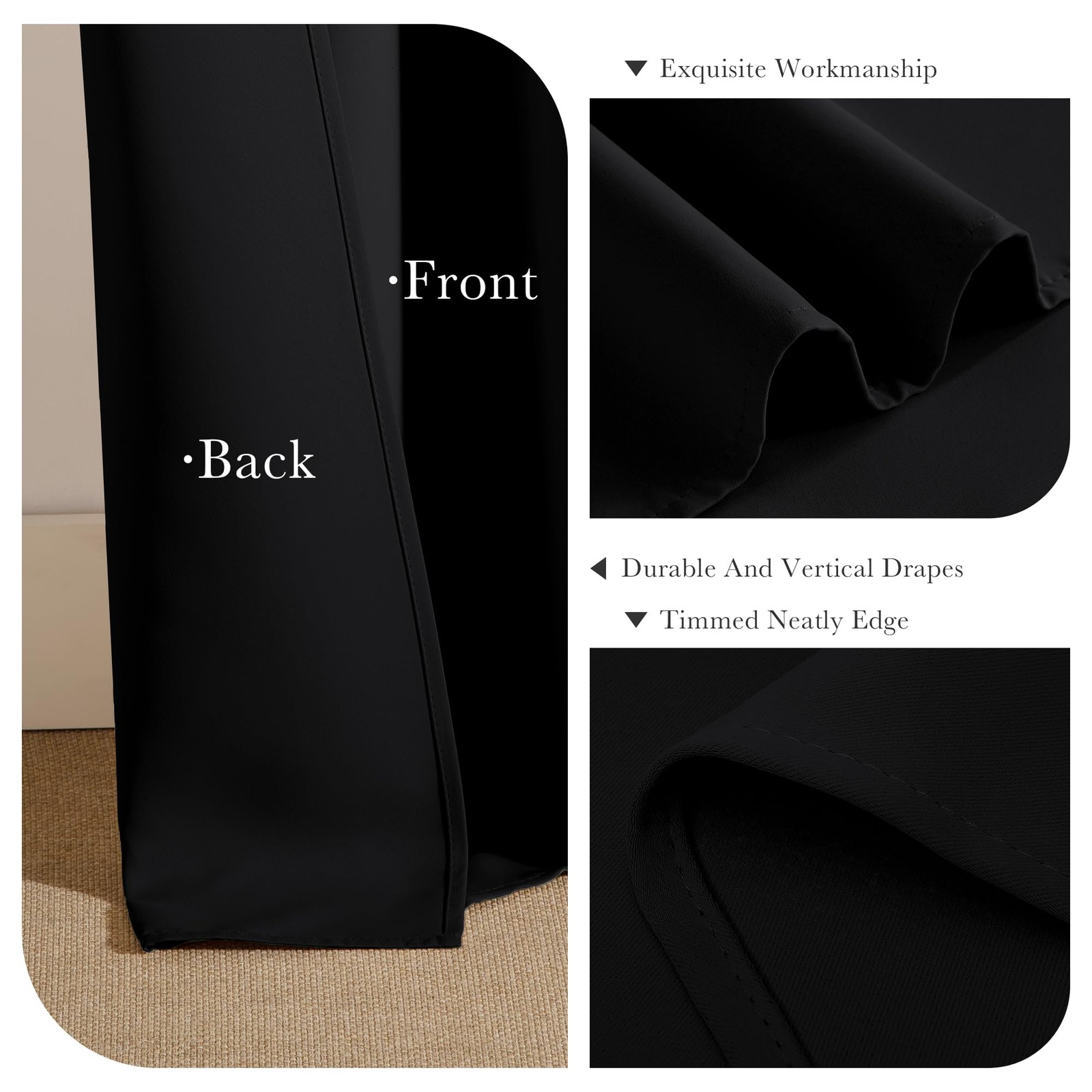 PONY DANCE Black Kitchen Blackout Curtains 42″W x 45″L (Pack of 2),