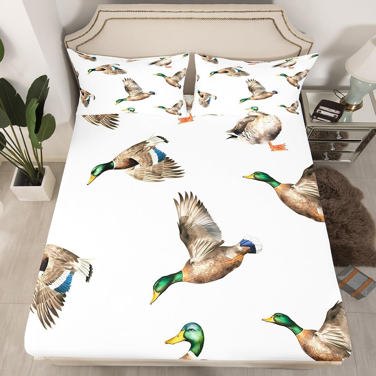 Mallard Duck Bed Sheets Set Hunting and Fishing Sheet Twin, Multi 23f412