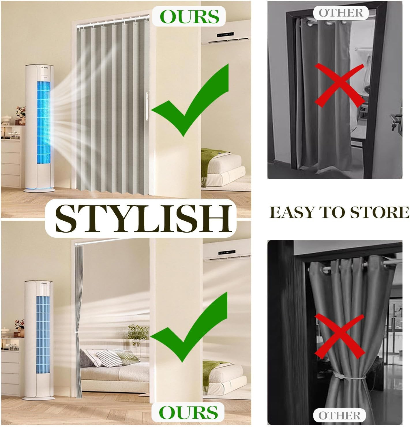 100% Blackout Fabric Folding Door Curtain with Magnetic Closure – Accordion for