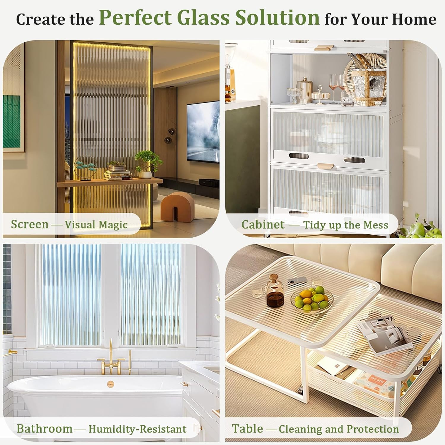 Reeded Glass Privacy Window Film with 3 Tools, 3D Decorative Fluted Frosted Patt