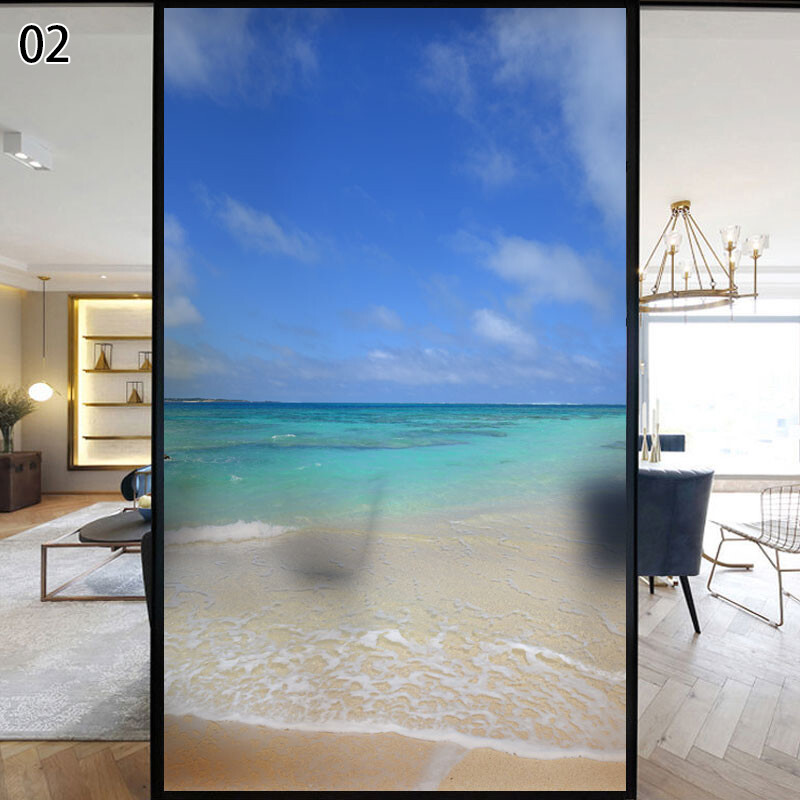 Wave Beach Static Privacy Frosted Stained Window Film Flower Glass Sticker Decor