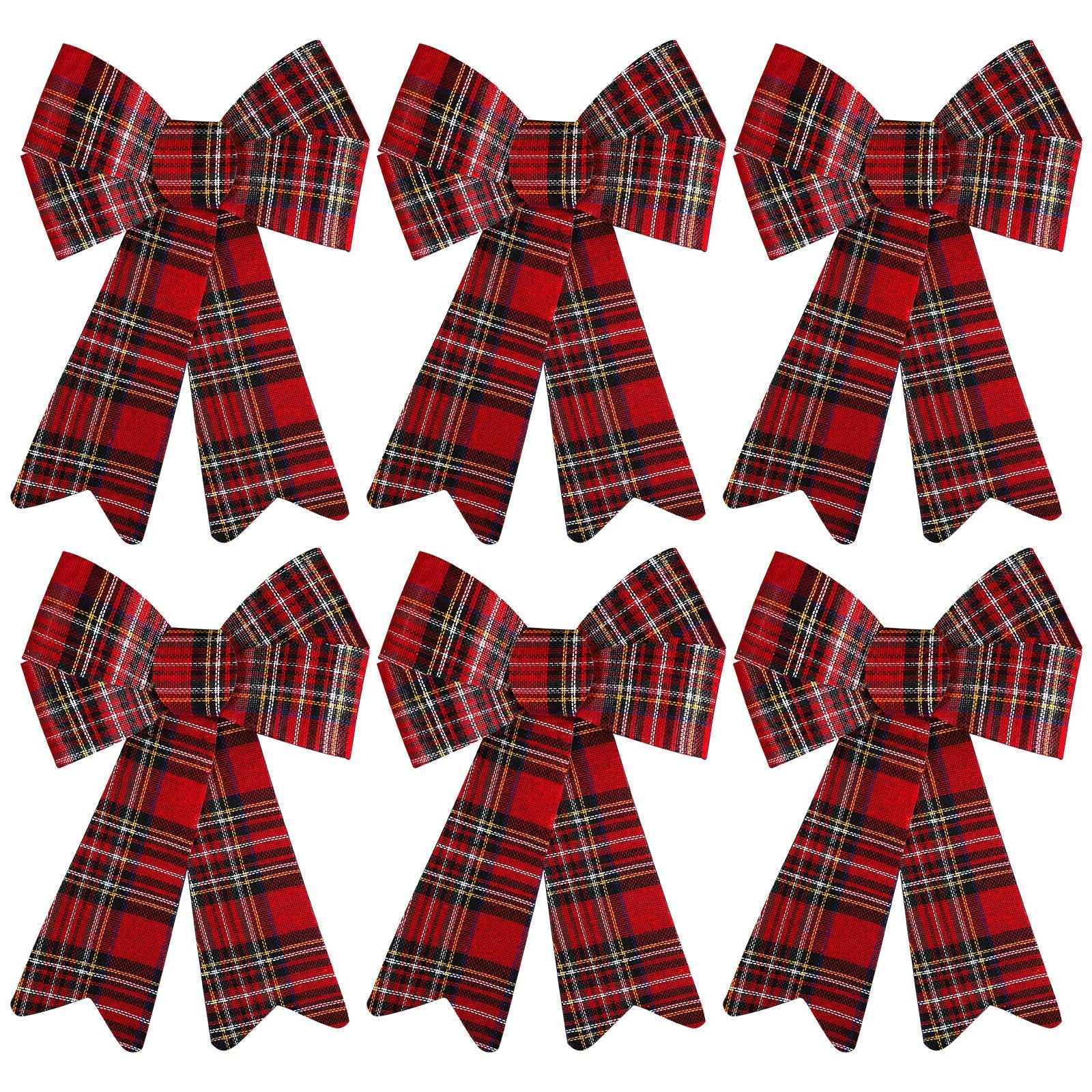 6 PCS Red Black Buffalo Plaid Christmas Bows 9×12 Inch Velvet Wreath Decor