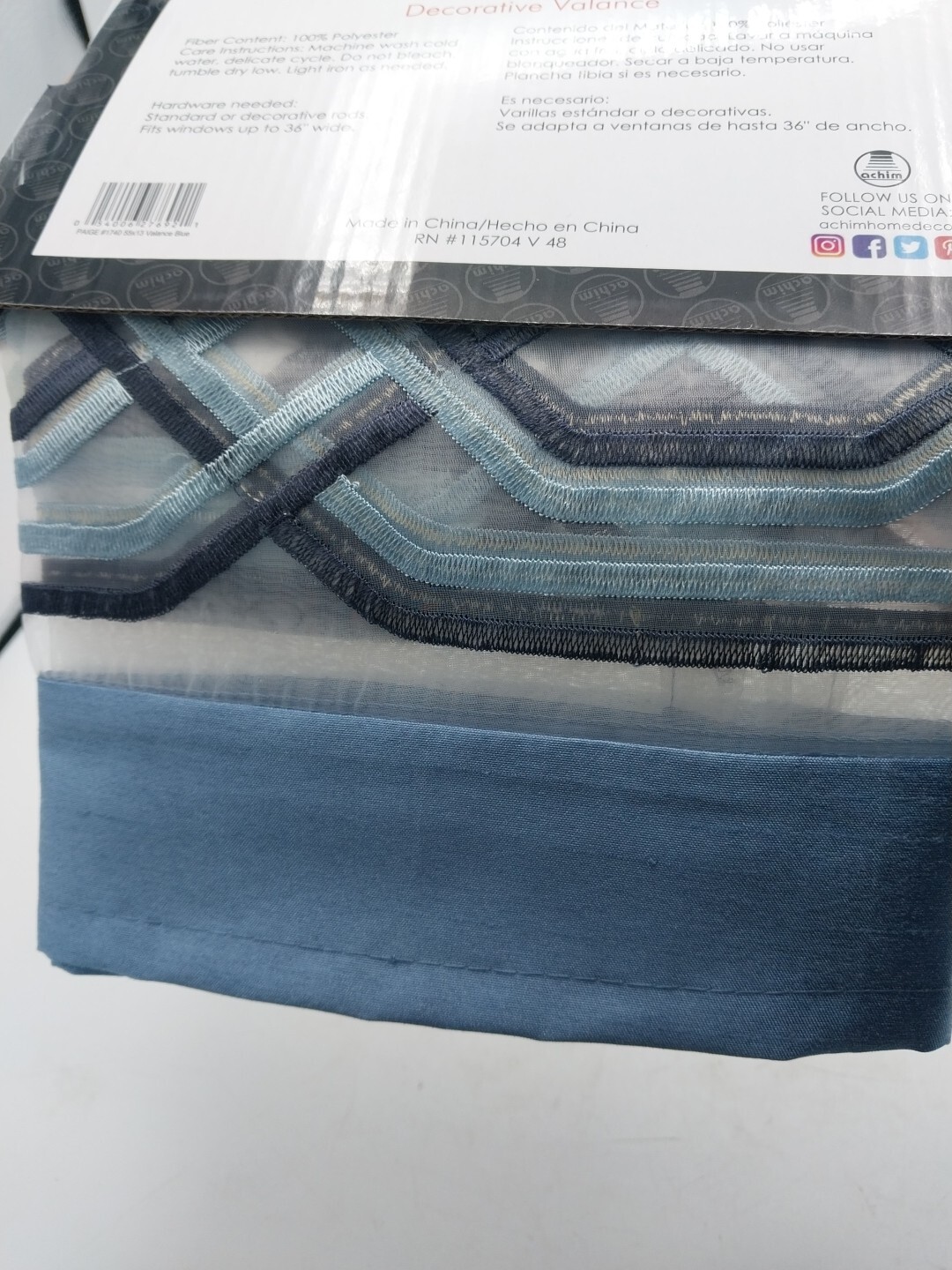Achim Paige Decorative Valance 55in W x 13in L Blue Geometric Lattice