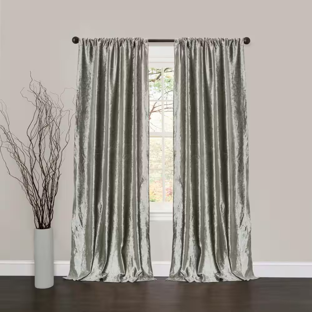 Silver Velvet Rod Pocket Room Darkening Curtain – 40 In. W X 84 In. L (Set of 2)