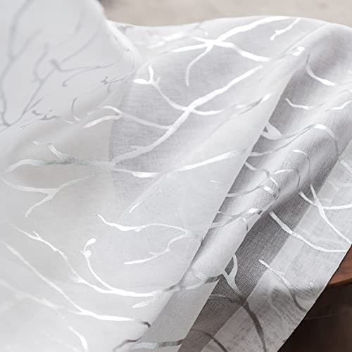 Silver White Sheer Curtains 84 Inches 52″W x 84″L (Pack of 2) White Silver