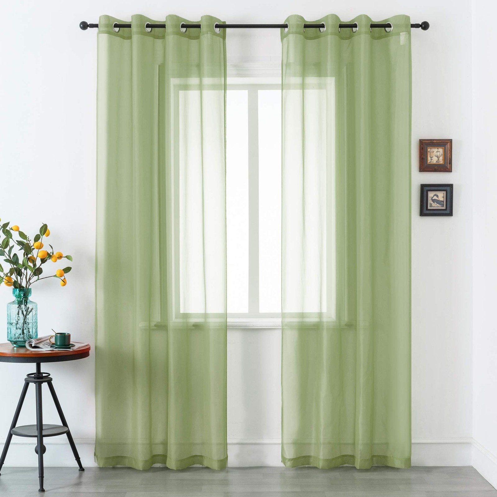 Sage Green Sheer Curtains 96 Inch Length for Living Room 2 Panels Set Grommet…
