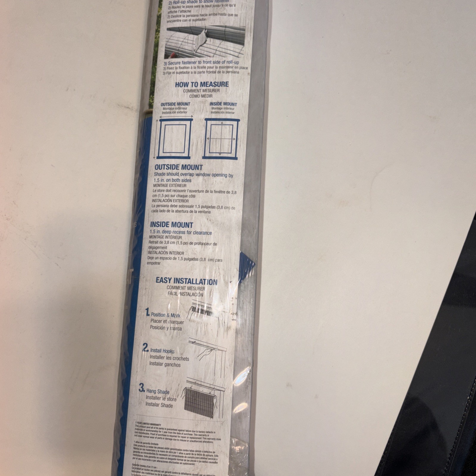 Radiance Cordless Rollup Shade 48″ W x 72″ H Vinyl White W/Cord Fastener NIP