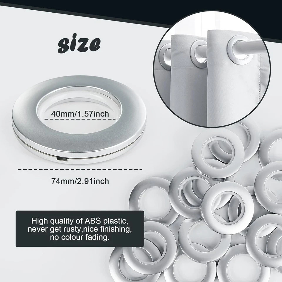 16PCS Curtain Grommets – Round Plastic Eyelet Rings, Inner Diameter 1-9/16 inch,