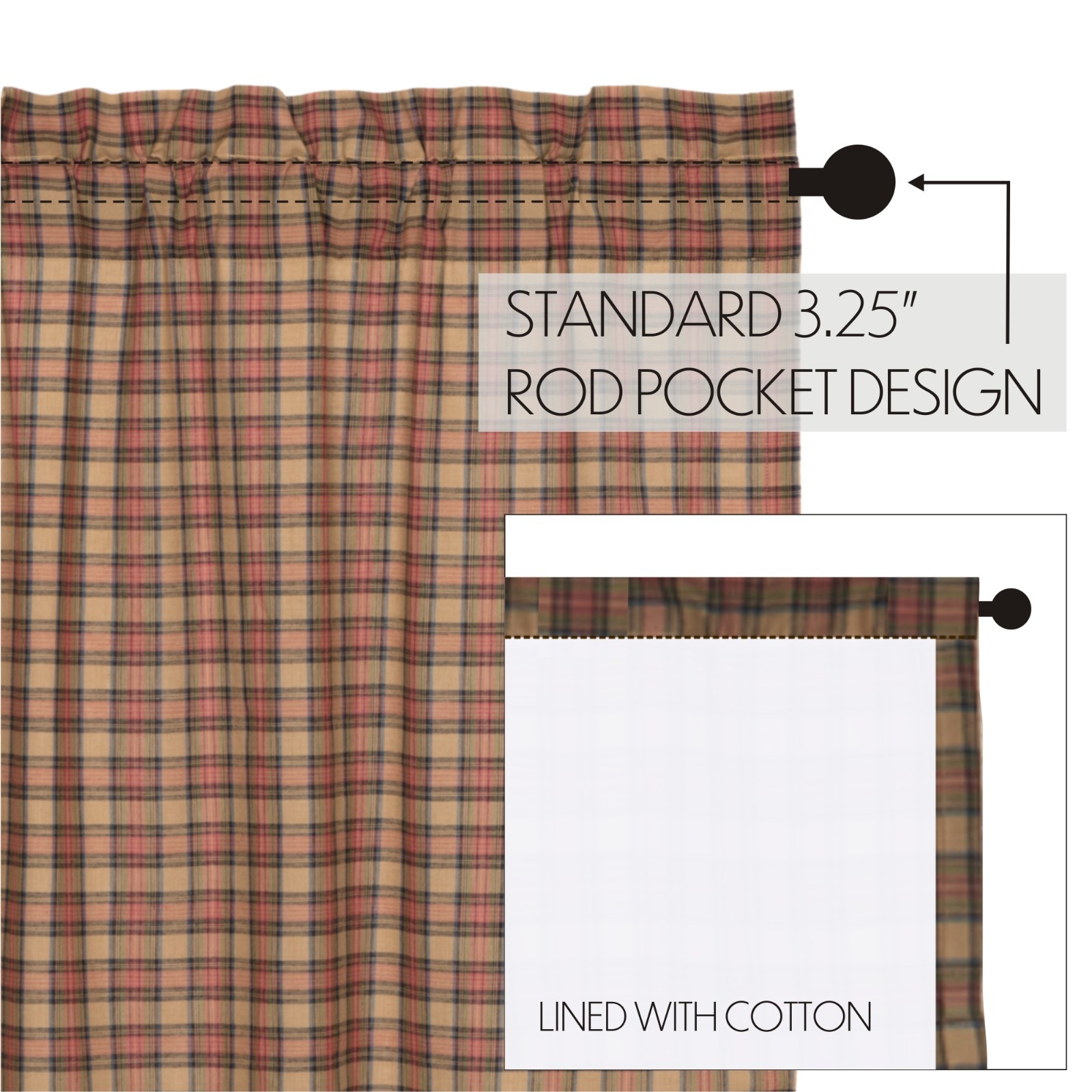 Crosswoods Rustic Plaid Gathered Country Cabin Prairie Swags 72″ x 36″