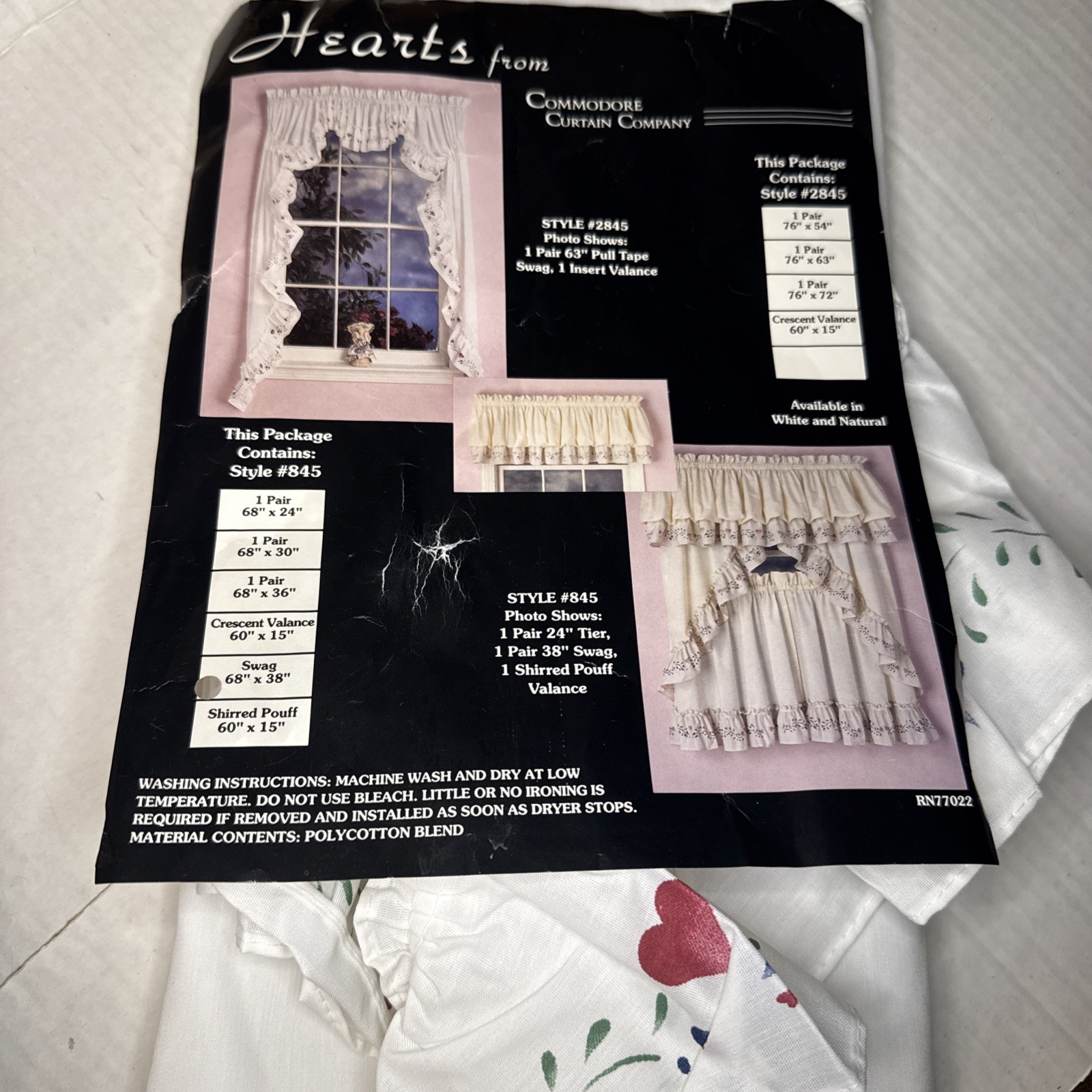 Vintage Heart Stencil White Swag Valance Romantic Cottagecore Grannycore NOS