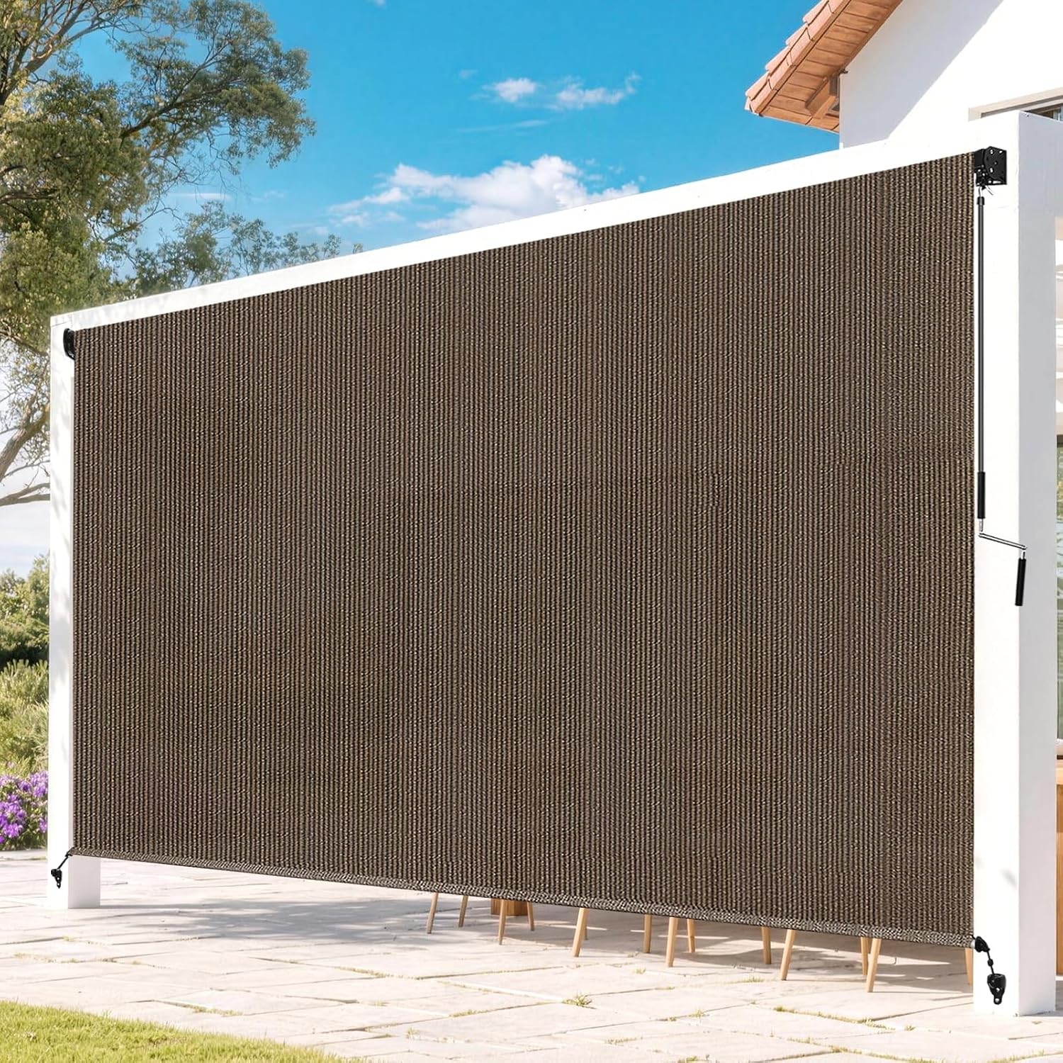 Outdoor Roller Shades for Patio, Mocha 10′ W x 8′ H Cordless Patio Shades Roll