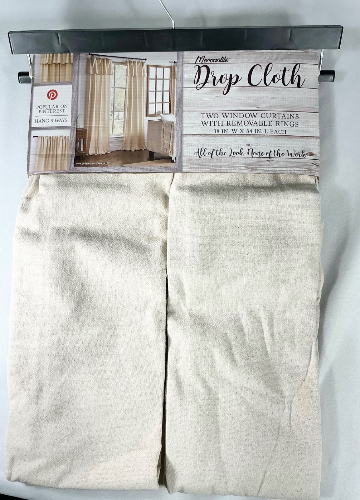 Mercantile Drop Cloth Curtain Set 2 Panels Valences Natural 100% Cotton 38 x 84”