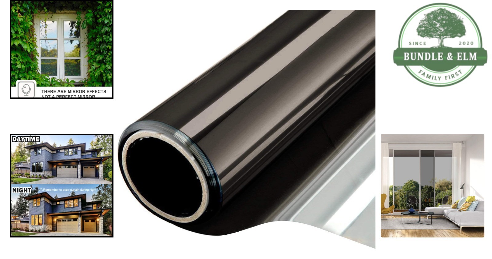 Static Cling Decorative Window Film – One Way Mirror, 17.5″ x 6.5′ Black Silver