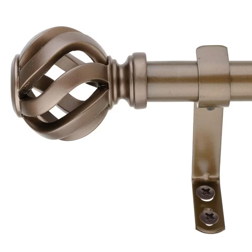 Cage 12 In. – 20 In. Adjustable Curtain Rod Pair 1 In. in Dark Bronze with Finia