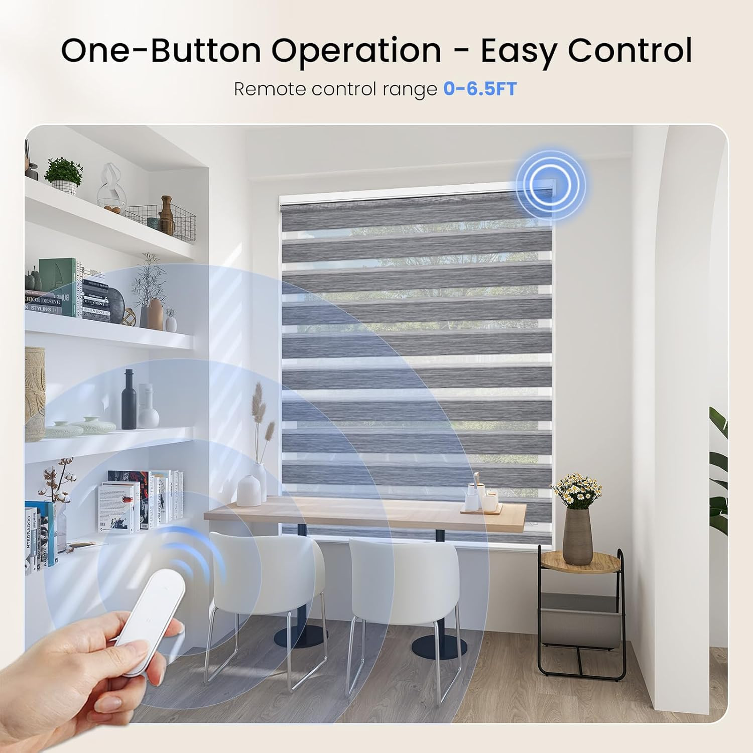 Smart Motorized Zebra Blinds with Remote Control – Hemp Grey 32″x72