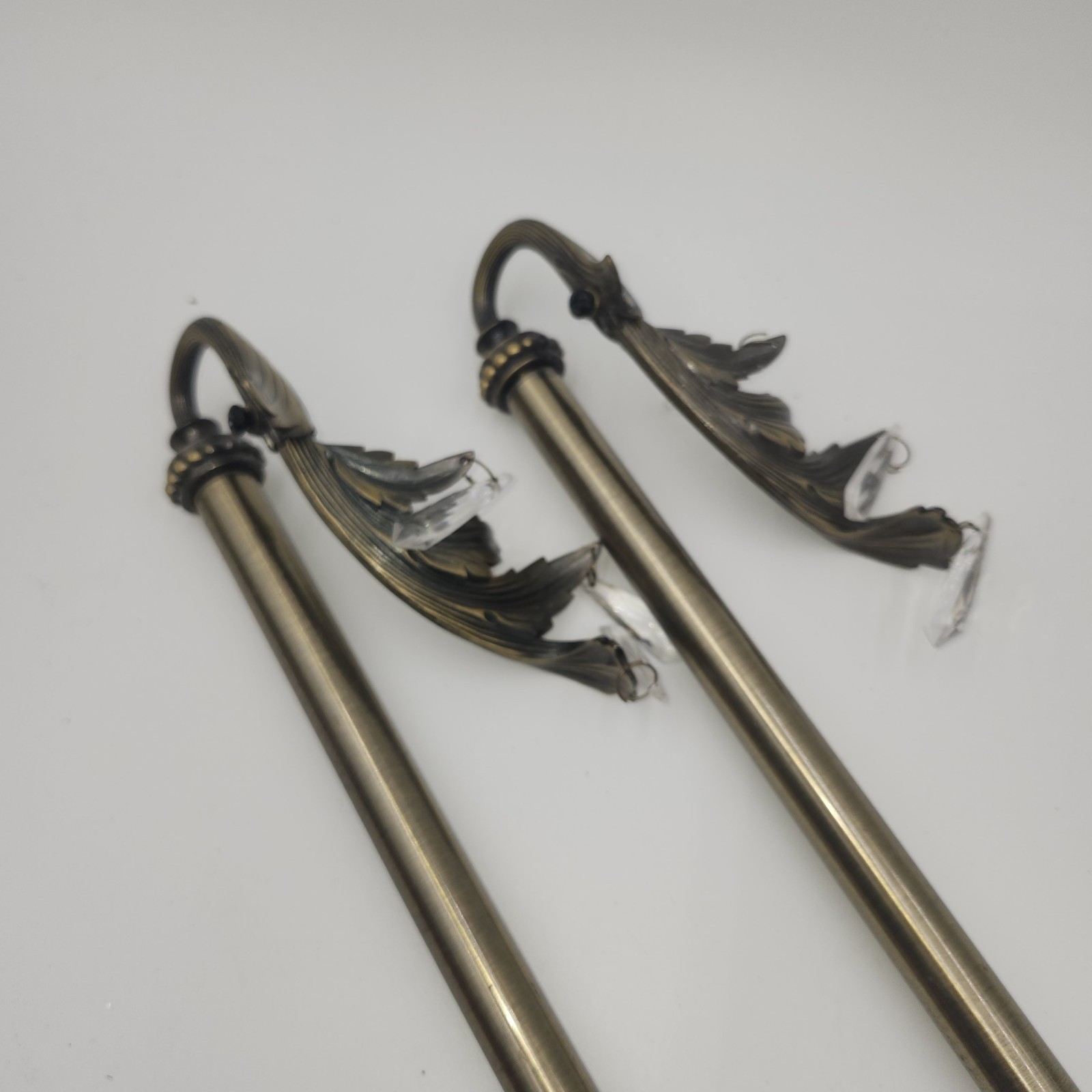 2 vintage French adjustable Curtain Rod w/ crystal finials Victorian Art Deco