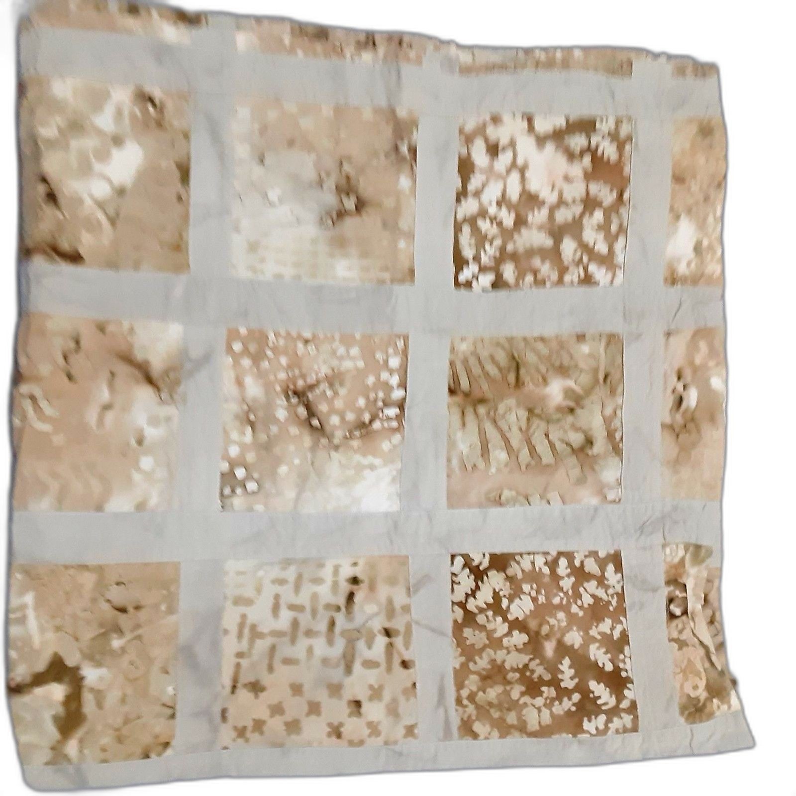 Single 38″X38″ patchwork batik fabric taupe cream brown curtain panel