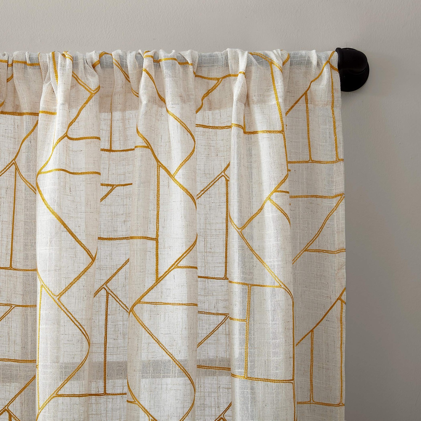 – 54889 Fragmented Geometric Embroidery Mid-Century Modern Natural Blend Curt…