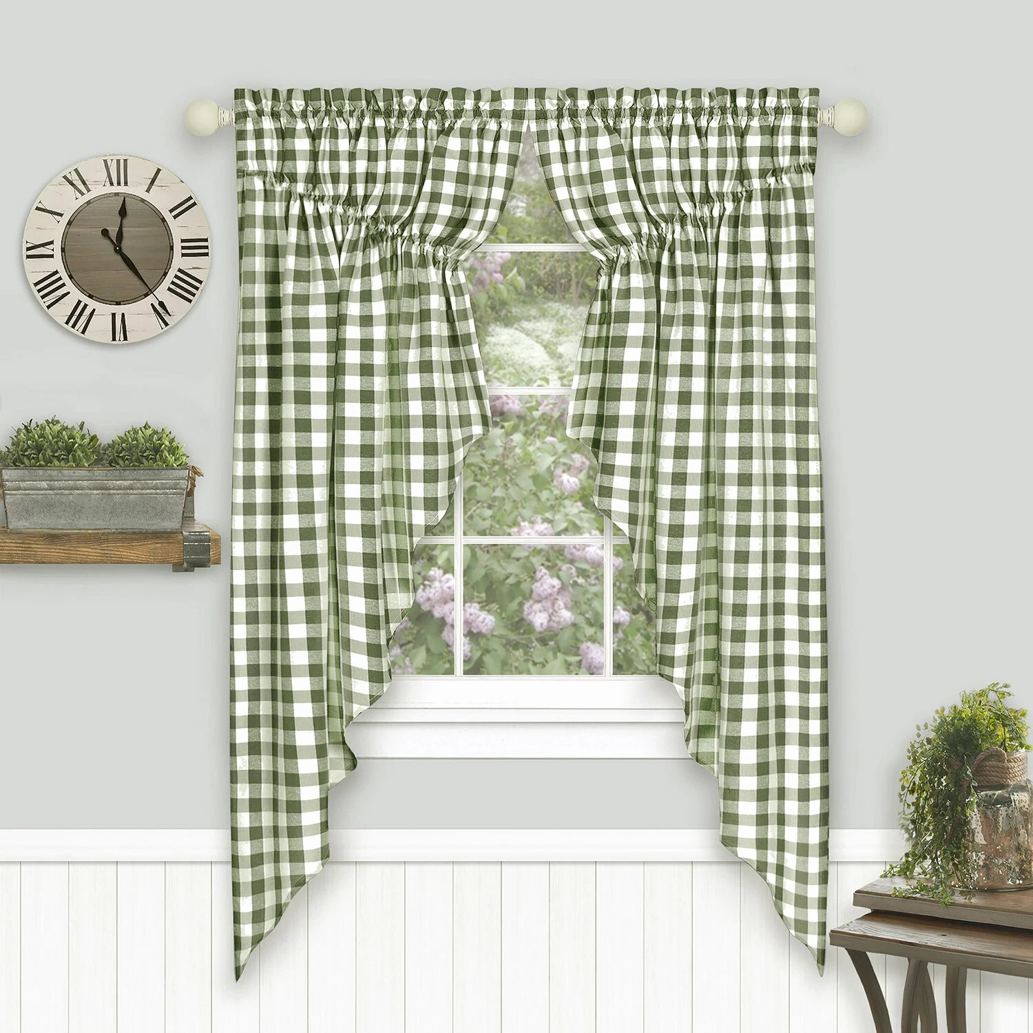 Achim Home Buffalo Check Light-Filtering Rod Pocket Set Of 2 Tie-Up Shades -Sage