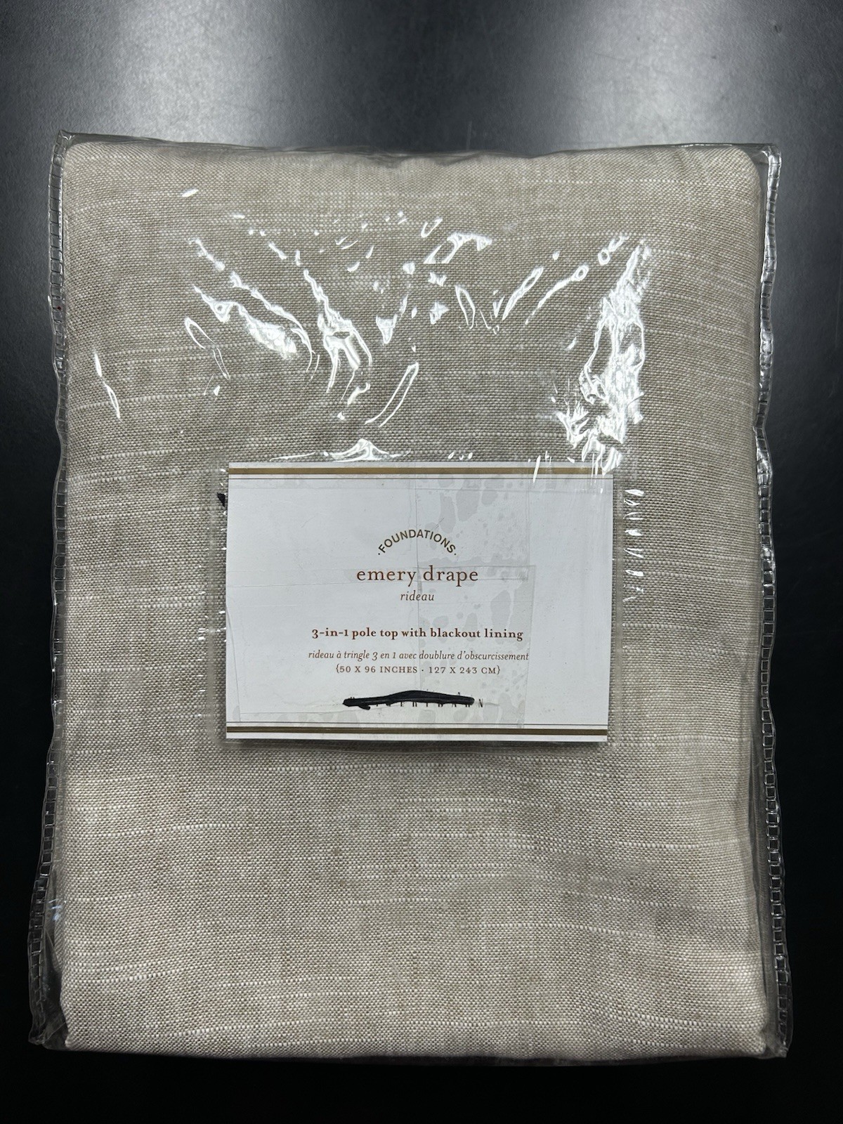 Pottery Barn Emery Linen Curtain Panel Drape Oatmeal Beige 96×50 Blackout Lining