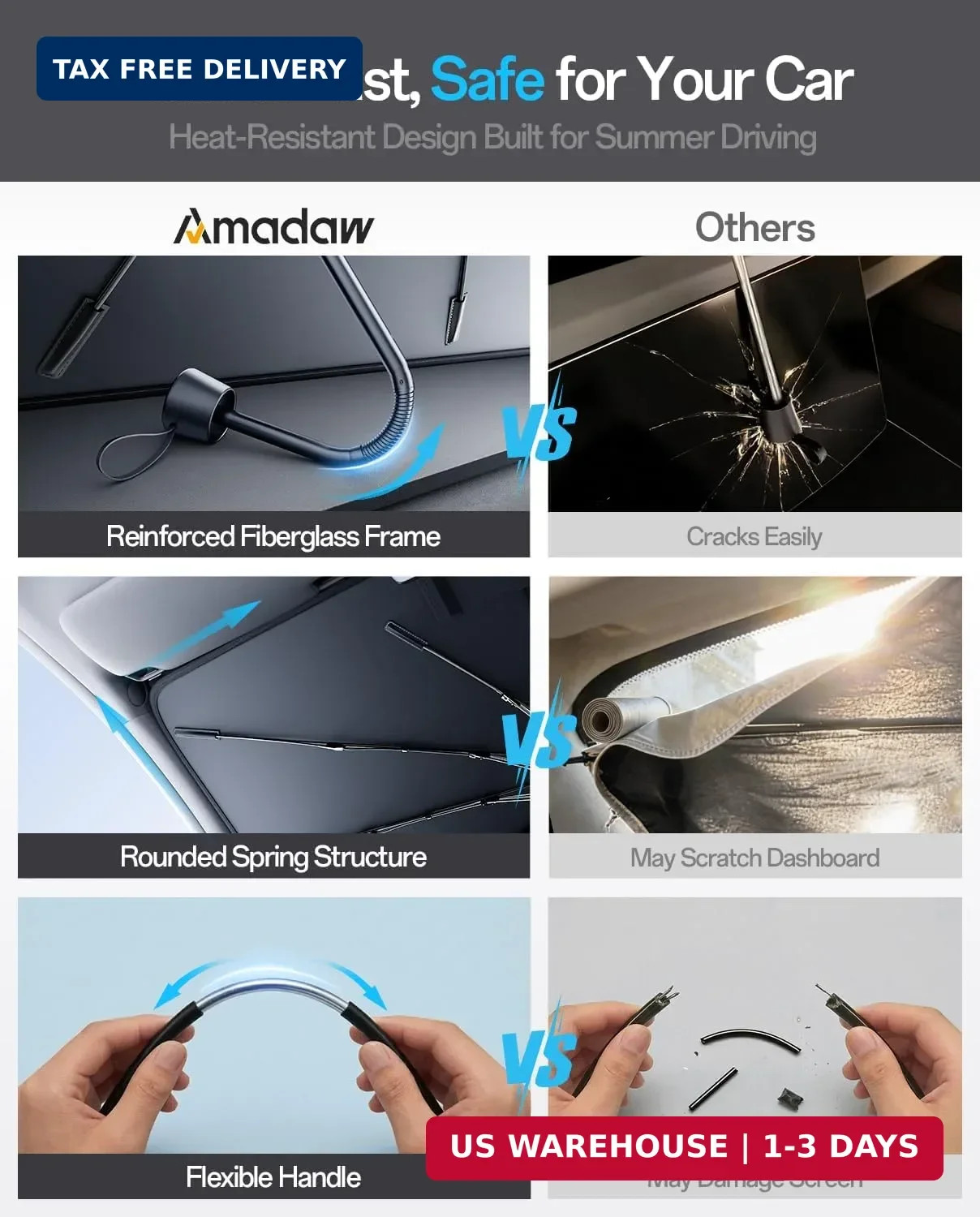 Truck Windshield Sun Shade for Ford F150 2015-2026, Foldable Umbrella Sunshade w