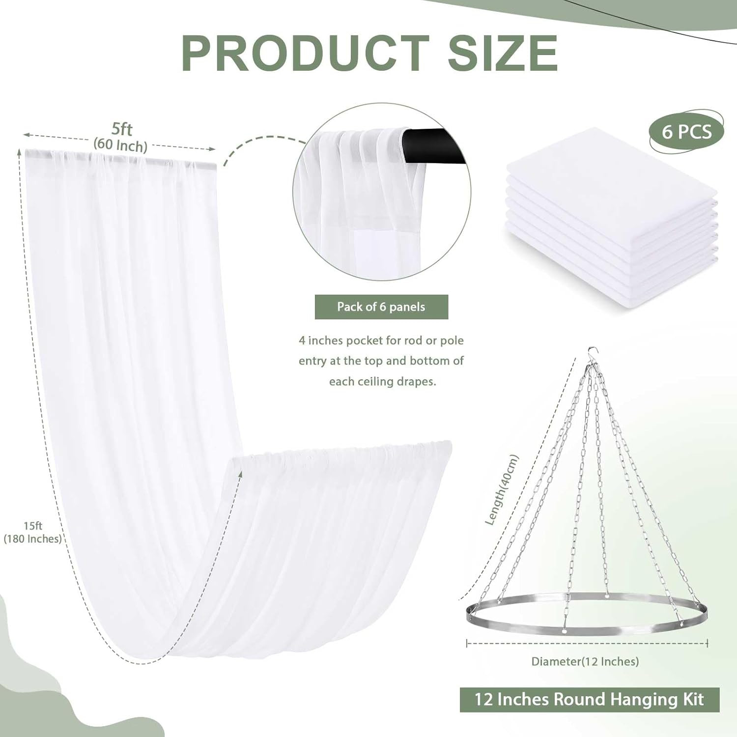 Elegant White Chiffon Ceiling Drapes Kit – 6 Panels for Weddings & Events