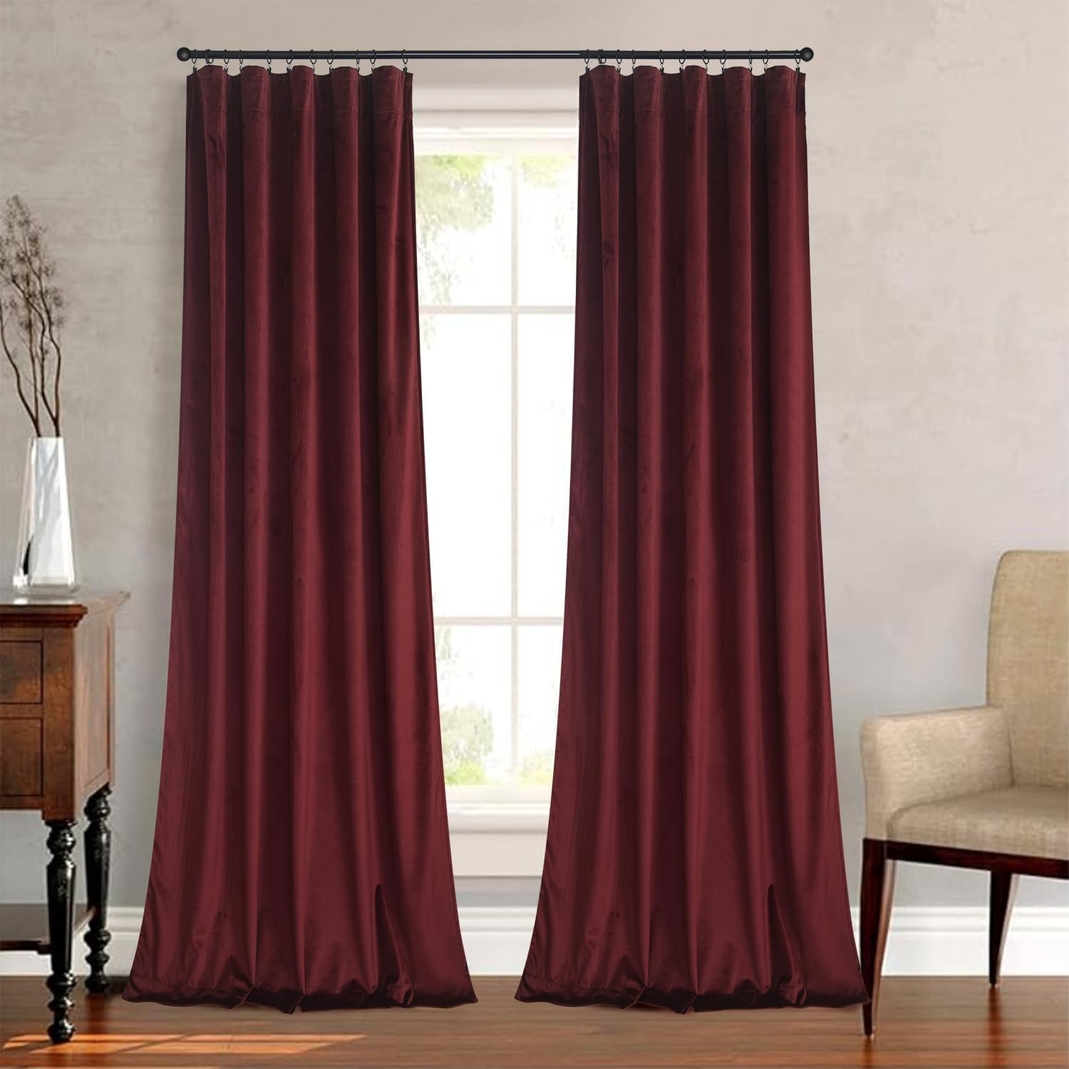 Velvet Ruby Wine Curtain 84 inch Long – Curtains Block Light Rod Pocket Thermal