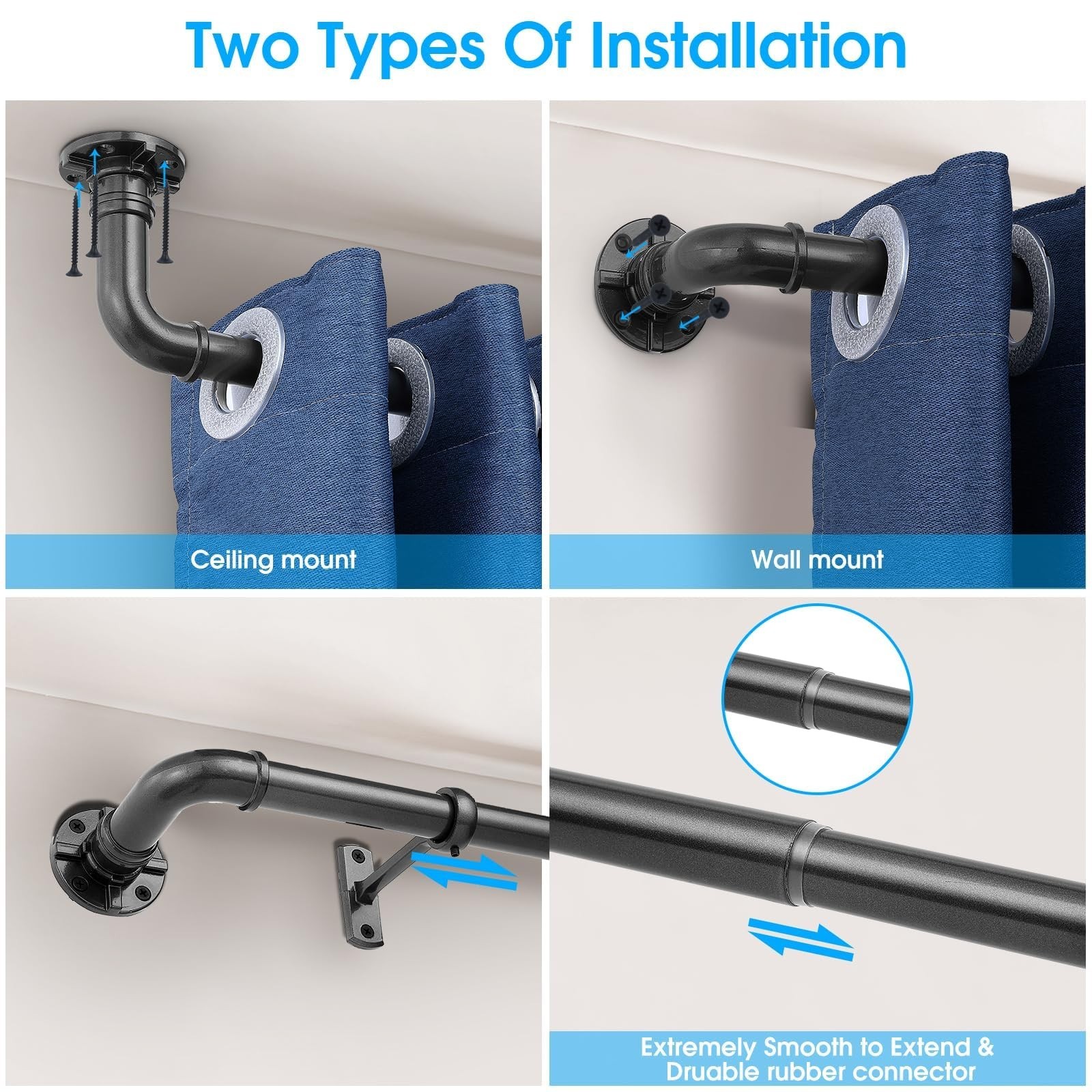Industrial Curtain Rod Set with Brackets, 1 inch, 32-240″ – Hanging Rod for W…