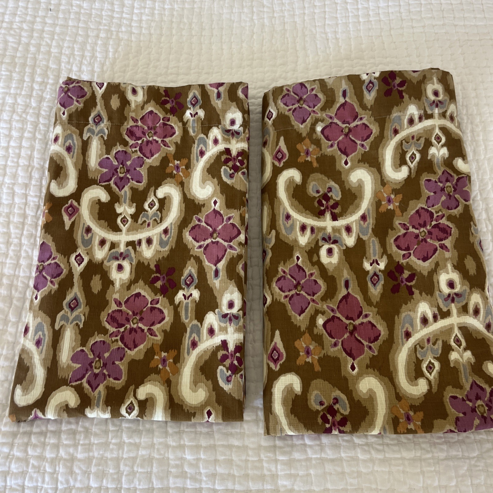 2 World Market SONOMA IKAT Lined Curtain Panels 48x 84″ Brown Purple Boho Lined