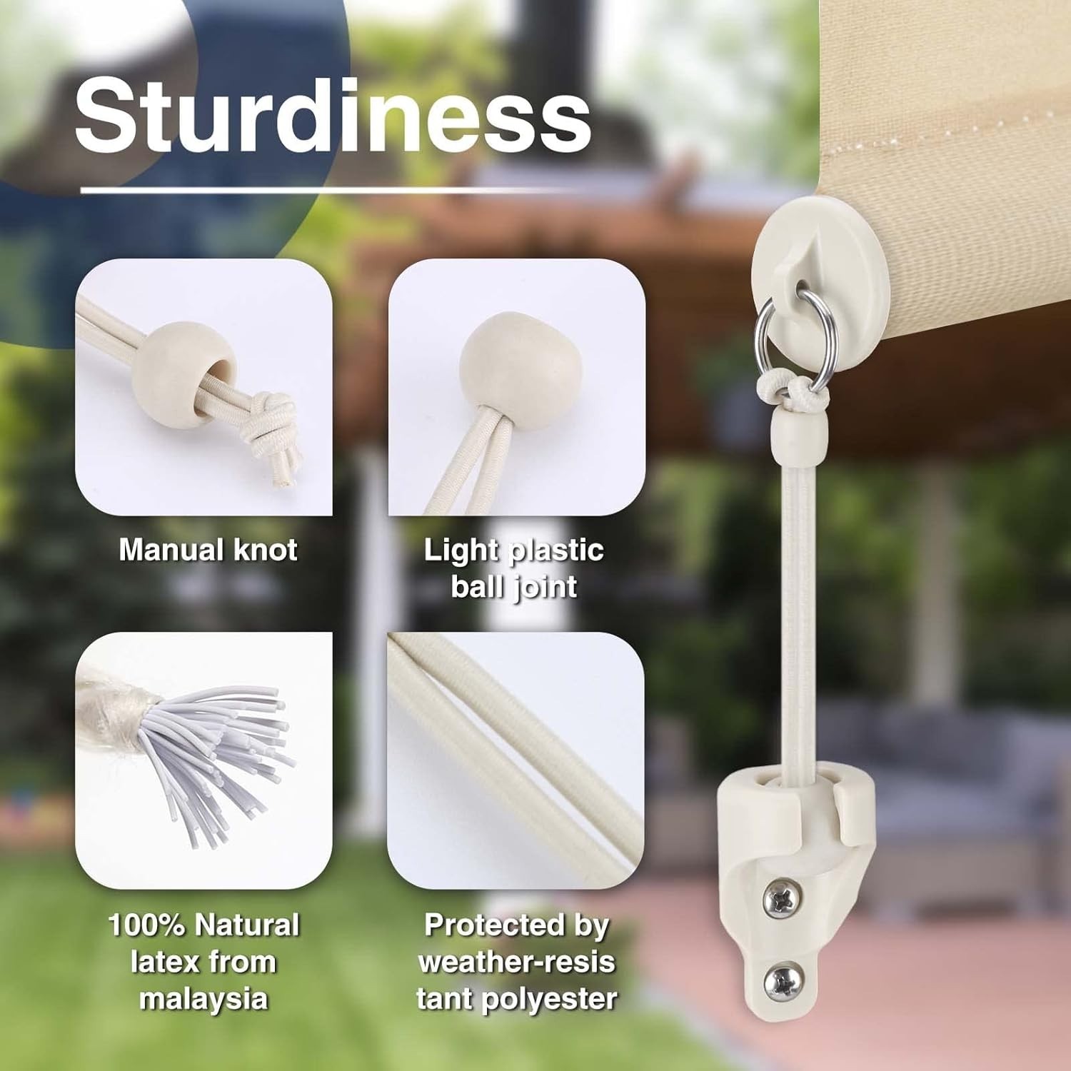 4PCS Shade Bungee Tie Downs Replacement for Outdoor Roller Shades Sand