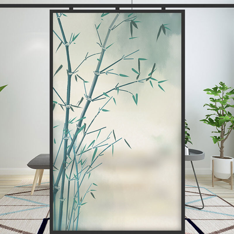 Bamboo Stained Glass Films Windows Film Static Cling Decor Chinese Style